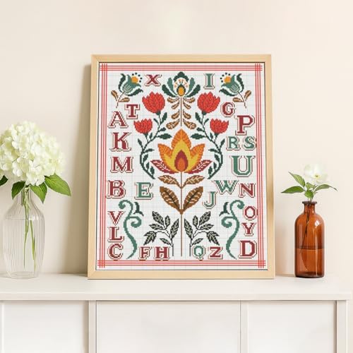 FREEBLOSS 11CT Cross Stitch Kit Stamped Cross Stitch Craft Kit with Stitching Guide for Beginners Glass Retro Folk Pattern Embroidery Set Crossstitch Wall Hanging Set 15.7x19.7inch - Image 5