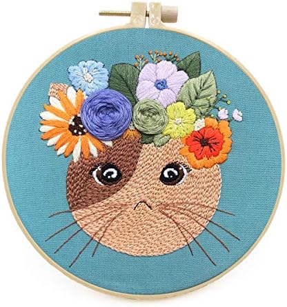 Mozzyyee Embroidery Starter kit, DIY Adult Beginner Embroidery Kits, Including Cloth with Cat Patterns, Colored Threads, Needles, Hoops and Instructions (Blue) by Mozzyyee