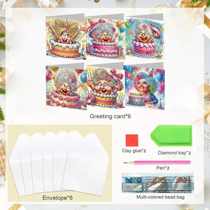 jinglinhh 6pcs Old Grandma Birthday Surprise Diamond Art Painting Greeting Cards with Envelopes, DIY Card Making Kits for Adults, Diamond Art Postcards Christmas Cards Craft Gifts - Image 3