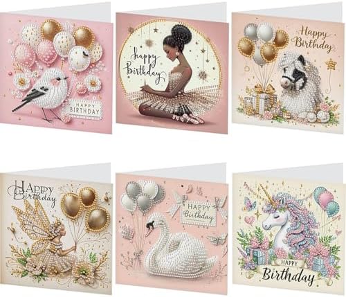 FRANDEK 6pcs Birthday Party DIY Diamond Art Greeting Cards for Adults by FRANDEK