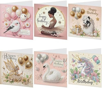 FRANDEK 6pcs Birthday Party DIY Diamond Art Greeting Cards for Adults by FRANDEK