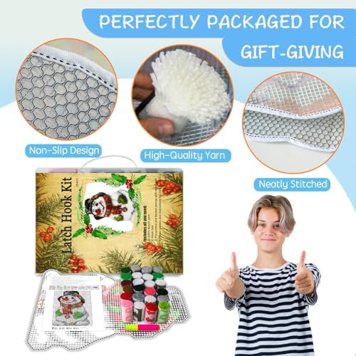 MIAOLLUN Christmas Latch Hook Kits, Snowman Latch Hook Kits Rug with Pattern Printed Crochet Needlework Crafts for Adults Beginner, 20.4X15inch/52X38Cm - Image 4