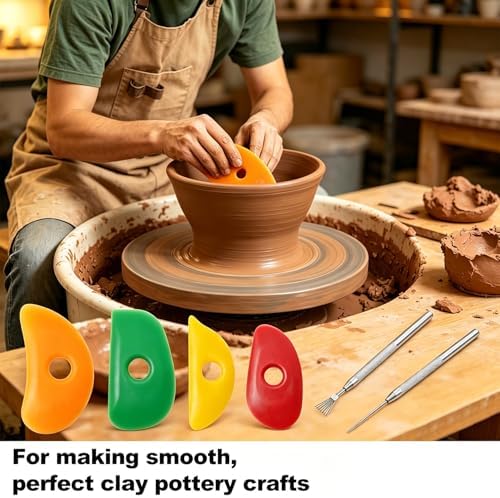 LUORNG 6PCS Pottery Ribs and Silicone Sculpting Tools Set 4 Silicone Pottery Ribs 2 Detail Needles for Clay Modeling Ceramic Shaping Detailing Suitable for Beginners Professionals - Image 4
