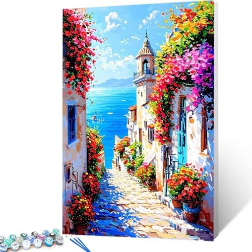 Town Paint by Numbers Kit for Adults Flower Paint by Numbers, DIY Acrylic Watercolor Oil Painting Kits for Adults Beginners with Brushes, Hobbies for Women for Home Wall Decor, Gifts 16x20 in 3-43 - Image 4