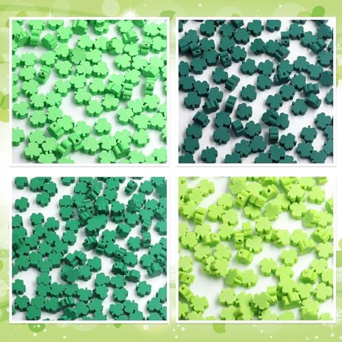 100 Pcs St. Patrick's Day Polymer Clay Beads Mixed Heishi Spacer Bead Charms Supplies for DIY Bracelet Earring Necklace Jewelry Making (Clover) - Image 3