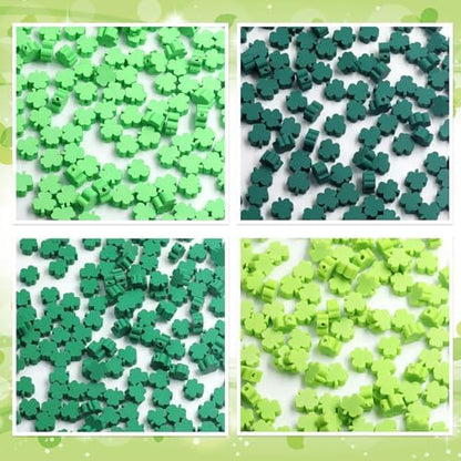 100 Pcs St. Patrick's Day Polymer Clay Beads Mixed Heishi Spacer Bead Charms Supplies for DIY Bracelet Earring Necklace Jewelry Making (Clover) - Image 3