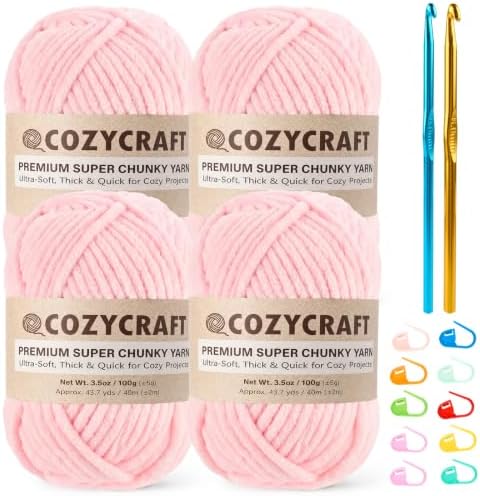 Chunky Chenille Yarn Kit Size 6 for Crocheting Knitting Handcraft Weaving by OUFANPU