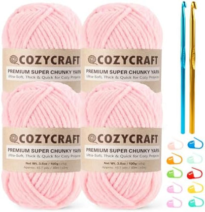 Chunky Chenille Yarn Kit Size 6 for Crocheting Knitting Handcraft Weaving by OUFANPU