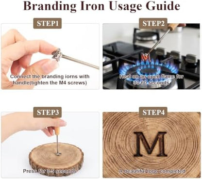Alphabet Branding Iron, 1/2" Steel Letter(26Pcs) with 3 Handles & 1 Gloves - Image 4
