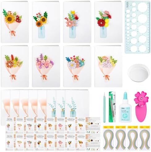 saijoyz Paper Quilling Card Making Kit, 10 Pack 140x200mm Cards with 720 Strips, DIY Craft Set for Birthday Mother's Day Valentine's Day Gifts by Unknown