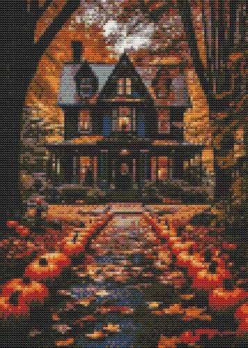 Eiazuiks Halloween Stamping Cross Stitch Kit, Castle Halloween Counting Cross Stitch Kit for Adult Beginners, Full Line DIY Stitching Kit for Home Decor Cross Stitch Patterns 12x16 inches by Eiazuiks