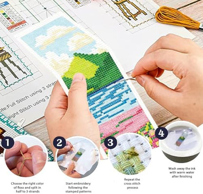 ORIGACH 6 Set Spring Pastoral Landscape Cross Stitch Bookmark Kit - Image 4
