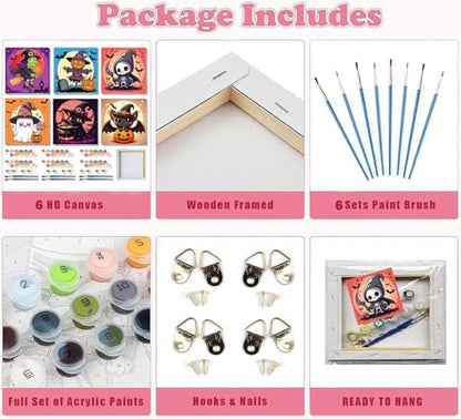 MXCFZX 6 Pack Ghost Paint by Numbers for Kids/Adult, Halloween Painting, Children's Adult Paint by Number, Ages 4-12, DIY Acrylic Oil Painting Set, Suitable for Home Wall Decoration 8 x 8 inch - Image 4