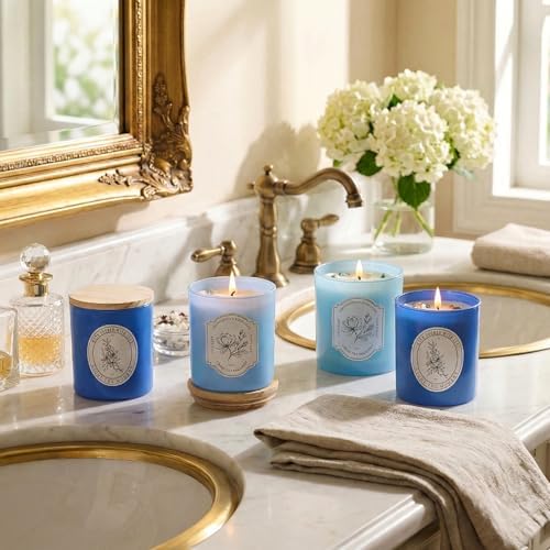 12 Pcs 10oz Blue Glass Candle Jars with Lids & Crystals for Candle Making - Image 2