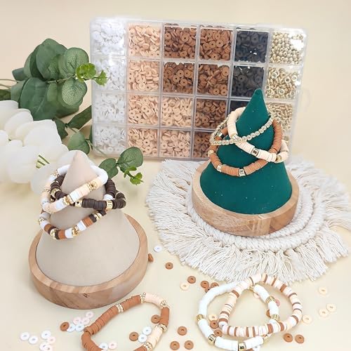 MIIIM Neutral Clay Beads Kit for Bracelets Making, Heishi Beads for Friendship Bracelet, Clay Charms and Gold Spacers for Jewelry Making, Crafts, Concert, Raves, Gifts (Golden Brown Cream) - Image 4