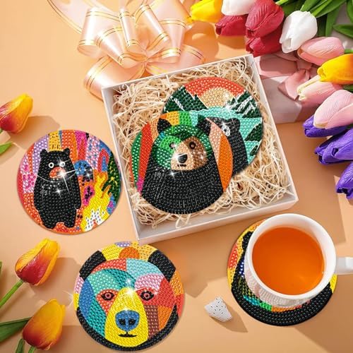 EWJRNSF 6 PCS Bruin Diamond Art Coasters DIY Kit with Holder for Adults - Image 7