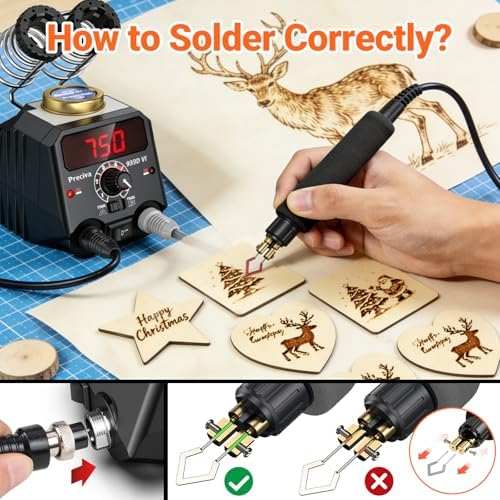 Preciva Wood Burning Kit, Wood Burning Pen 40W Adjustable Temperature 482°F ~ 1382°F, Wood Burning Tool Kit with 20pcs Soldering Tips & Digital Display Heat-Resistant Handle for Wood & Leather Crafts - Image 5