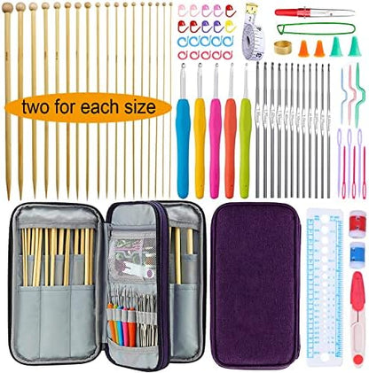 Mdoker 95pcs Knitting Needles Kit&Crochet Hooks Set 36 Straight Bamboo Knitting Needle 12 Small Size Lace Crochet Hook 5 Ergonomic Crochet Needles Knitting Set with Knitting Supplies&Accessories by Mdoker