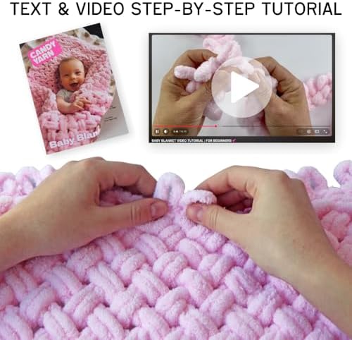 Beginner Craft Kit – Easy Loop Yarn Baby Blanket Kit for Adults & Kids, DIY Arm Knitting Kit with Soft Chenille Yarn, Perfect Handmade Gift (Pink) - Image 6