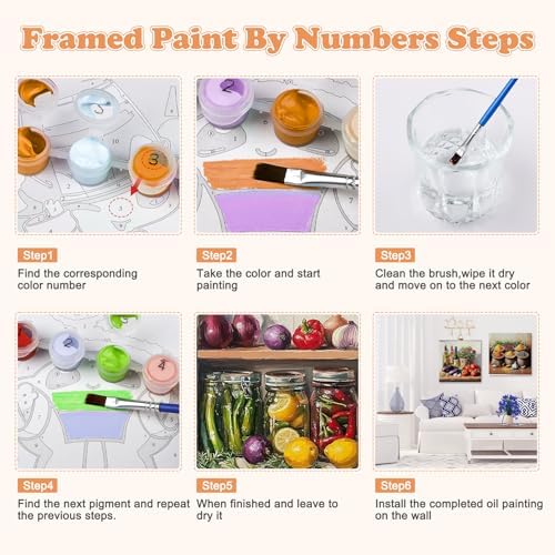 GHHKUD 4 Pack Ingredients Paint by Numbers Kits for Adults with Frame, DIY Peinture a Numero Adultes Enfant Food Life, Framed Painting by Numbers on Canvas Gifts for Home Decor 20x20cm - Image 4