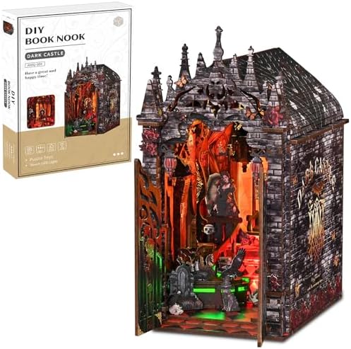 3D Wooden Dark Castle Puzzle, Handmade Mechanical Model, 210 Pieces Miniature House with Light Kit, Home Decoration Ornaments, Adult Creative Gifts by Unknown