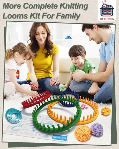 UCDRMA Loom Knitting Kit with Yarn, 23PCS Round Knitting Loom Kit for Beginners Including Instructions and Pom Pom Maker, Easy & Quick Hat Knitting Loom Set/Scarf Loom Knitting Set for Family - Image 2