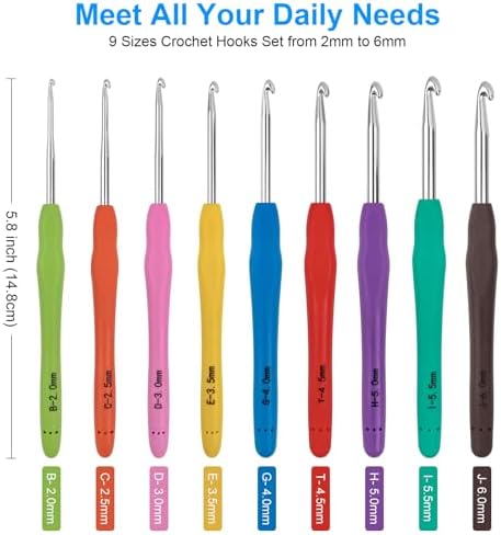 Crochet Hooks 9 Sizes Crochet Hook Set, 49 Pack Yarn Crochet Kit for Beginners, Knitting Needles with Ergonomic Handles for Arthritic Hands, Crochet Needle Kit with Blue Case for Crocheters - Image 2