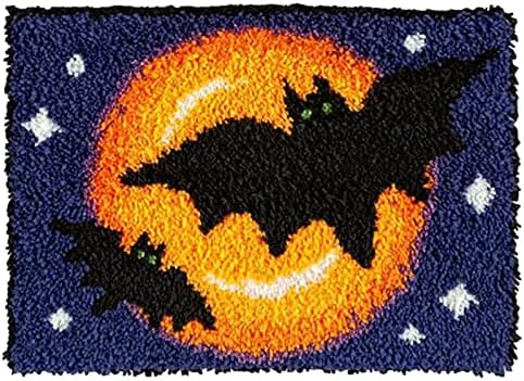 ZFFLYH Halloween Latch Hook Kits Rug for Adults Beginner, DIY Crochet Yarn Kits Anti Slip Base Fabric with Printed Canvas Mat Tapestry Needlework Sets 20" X 15,Halloween bat by ZFFLYH
