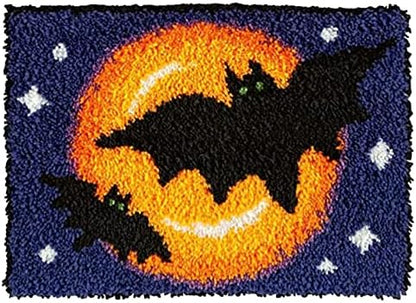 ZFFLYH Halloween Latch Hook Kits Rug for Adults Beginner, DIY Crochet Yarn Kits Anti Slip Base Fabric with Printed Canvas Mat Tapestry Needlework Sets 20" X 15,Halloween bat by ZFFLYH