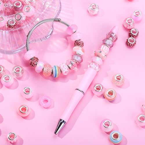 Aipridy Large Hole European Beads, Craft Supplies Kit，Assorted Mixed Color Lampwork Spacer Beads for DIY Bracelet Jewelry Making (100, Pink) - Image 3