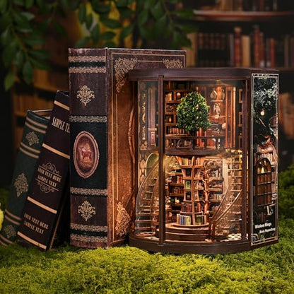 DIY Book Nook Kit with LED Light, Miniature Dollhouse, 3D Wooden Puzzle, Bookshelf Insert Decor Craft Gift (Wisdom Rings Book Repository) - Image 7