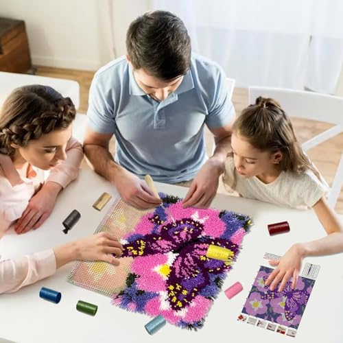 veirousa Butterfly Floral Latch Hook Kits for Adults Beginners DIY Crochet Pillow Kit Pre-Printed Pillowcase Hook and Latch Rug Kits Needlework Cushion Cover for Home Sofa Decoration 17x17 in. - Image 6
