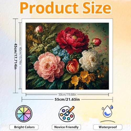 CRZMODE Flowers Paint by Numbers Kit for Adults, Peony, 20x16 inch - Image 3