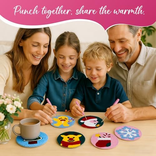 Christmas Punch Needle Kit for Adults Beginners, Easy Punch Embroidery Coaster Starter Set with Instruction – Fun Mug Rug Making Kit for Table Decor & Festival DIY Gifts - Image 5