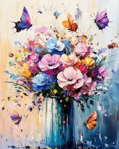 5DDIYART Butterfly Flower Paint by Numbers for Adults Beginner, Paint by Number Kits on Canvas, Paint by Easy Acrylic Oil Painting Home Wall Decor 16x20inch by Unknown