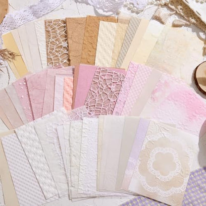 108 Sheets Textured Scrapbook Paper and Mesh Fabric Assorted Set - 6 Pack Mixed Special Paper for Scrapbooking Planner Bullet Junk Journal Supplies Mixed Collage Background 3.9x5.5 Inch - Image 6