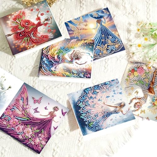 antor 6 Pcs 5D Diamond Painting Greeting Cards Kits, Elegant Lady DIY Diamond Art Cards with Envelopes, Handmade Rhinestone Greeting Card Set for Birthdays & Holidays - Image 5