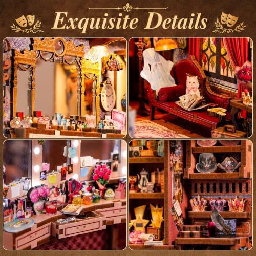 fifijoy Book Nook Kit - Theatre Dressing Room DIY Miniature House with LED Light, 3D Wooden Puzzle Book Nook Bookshelf Decor, Unique Gift for Family and Friends (with White Light) - Image 2