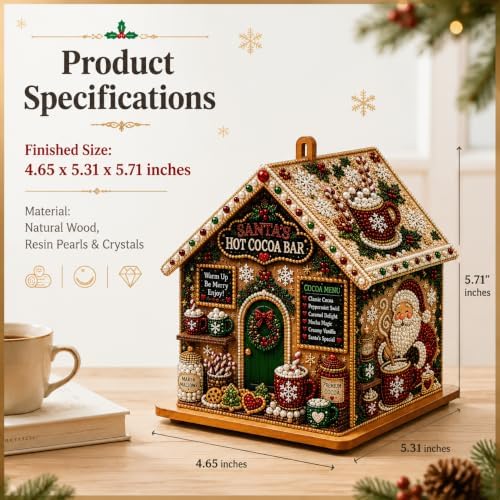 3D Christmas Wooden House Pearl Diamond Painting Kits for Adults, Beginners - Image 6