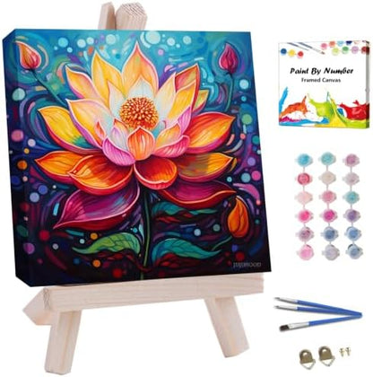 JUJUHOOD Lotus Flower Paint by Numbers Kit for Adults Beginner & Kids Ages 8-12,Abstract Flower Paint by Number Without Easel, Acylic Paint by Numbers for Gift Home Wall Decor 10x10Inch by JUJUHOODDirect