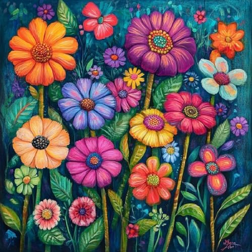 askkqtx Flowers Stamped Cross Stitch Kits for Beginners Adults 14x14 Inch by askkqtx