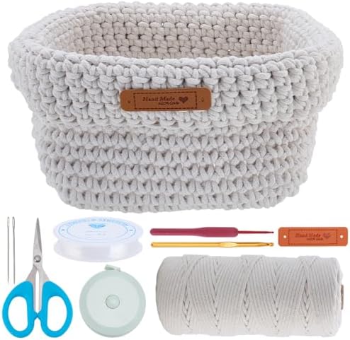 FREEBLOSS DIY Crochet Basket Kit for Beginners with Instruction Square Cardboard Crocheting Basket Crochet Basket Craft Supplies for Holiday Activities Desktop Storage by FreeandCreativeCraftsArt
