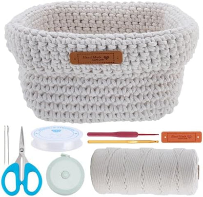 FREEBLOSS DIY Crochet Basket Kit for Beginners with Instruction Square Cardboard Crocheting Basket Crochet Basket Craft Supplies for Holiday Activities Desktop Storage by FreeandCreativeCraftsArt