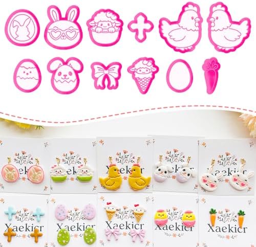 Easter Polymer Clay Cutters Set - 12pcs Sharp & Durable Bunny, Chick, Ice Cream & Egg Shapes for DIY Earring Jewelry Making, Soft Clay Crafts & Spring Holiday Supplies by Xaekicr