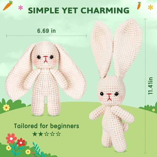Crochetta Crochet Kit for Beginners, Crochet Starter Kit w Step-by-Step Video Tutorials, Beginner Crochet Kit Knitting Supplies for Adults, Crochet Bunny(40%+ Yarn) - Image 5