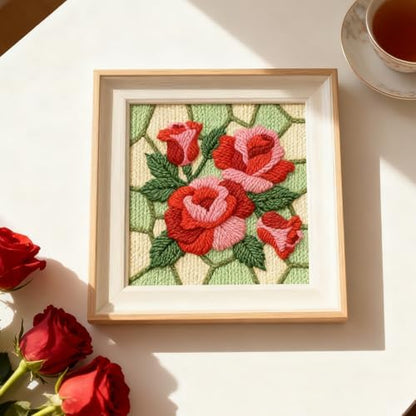 INFUNLY Roses Punch Needle Kit Square 9.4 Inches DIY Embroidery Punch Needle Set for Adults Red Pink Flowers Punches Stitching Starter Kits with Easy to Follow Instructions Festival Gift Home Decor - Image 6