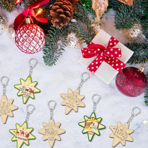 RattanView 24 Pack Star of Bethlehem Nativity Wooden Keychain Craft Kits - Image 6