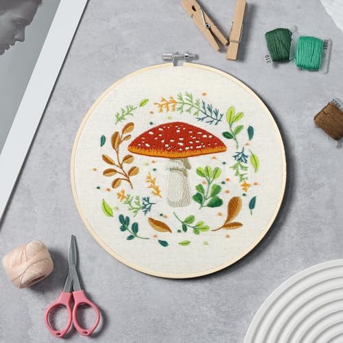 Bonroy 4 Sets Embroidery Kit for Beginners with Instructions,Cross Stitch Kits for Adults with Pattern,Needlepoint Kits for Adult Include Embroidery Cloth Hoops Needles Threads(Mushroom) - Image 4
