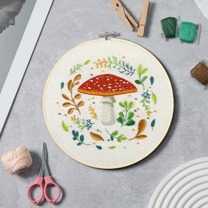 Bonroy 4 Sets Embroidery Kit for Beginners with Instructions,Cross Stitch Kits for Adults with Pattern,Needlepoint Kits for Adult Include Embroidery Cloth Hoops Needles Threads(Mushroom) - Image 4