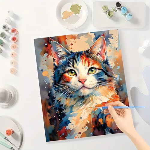Colorful Cat Paint by Numbers Kit for Adults - DIY Vibrant Feline Painting on Canvas 16x20 Inches, Acrylic Paint Set, Suitable for Beginners, Artistic Cat Art Kit for Home Decoration or Gifts. - Image 2